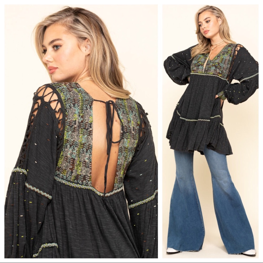 FREE PEOPLE BOHO FLOWY TUNIC MINI DRESS A3C - Picture 13 of 16
